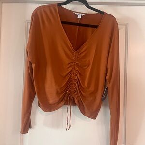 JoyLab Cinnamon Ruched V-Neck Blouse